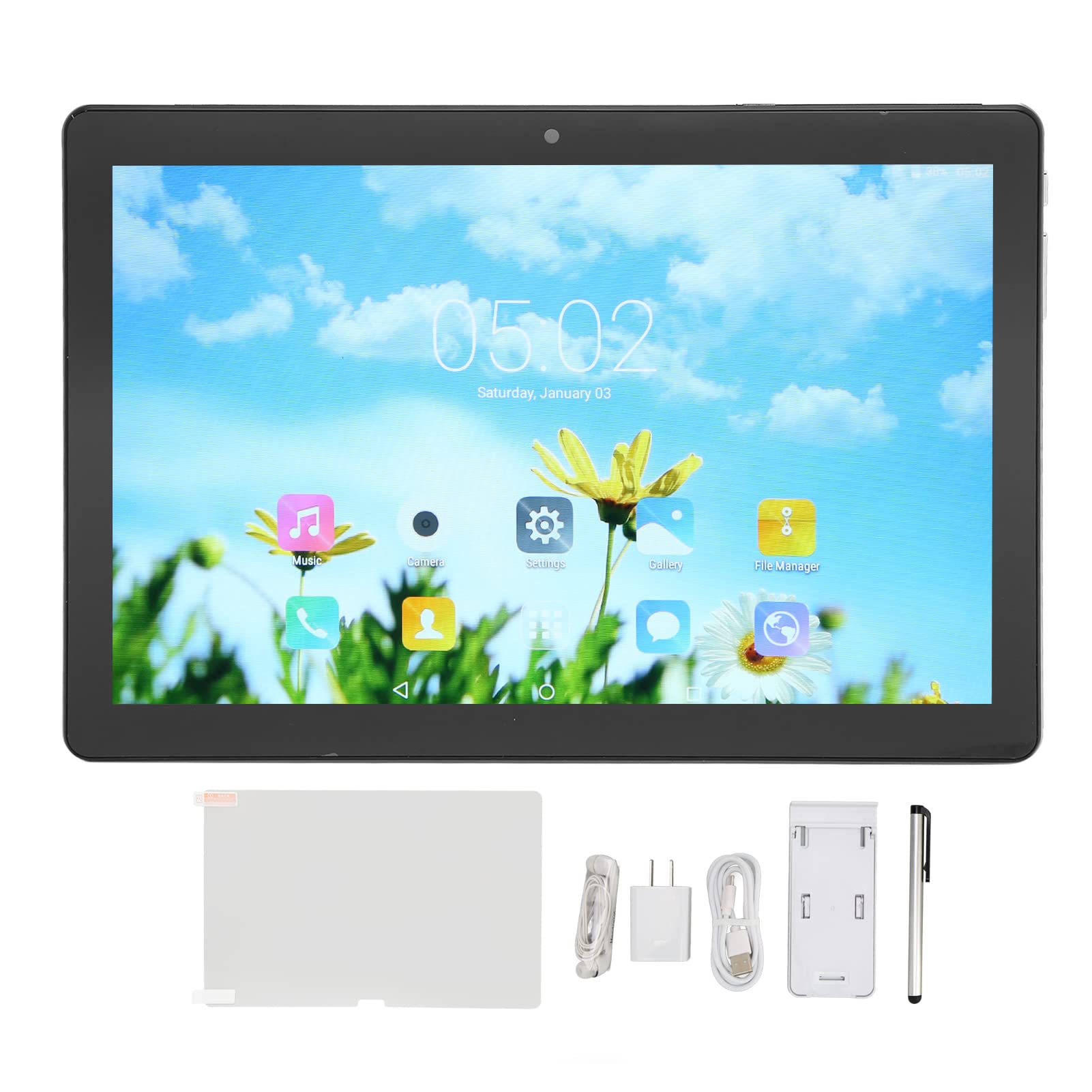 Tablet, 10.1 Inch 10.1 Inch Tablet 100240V for Travel for Home (Black)