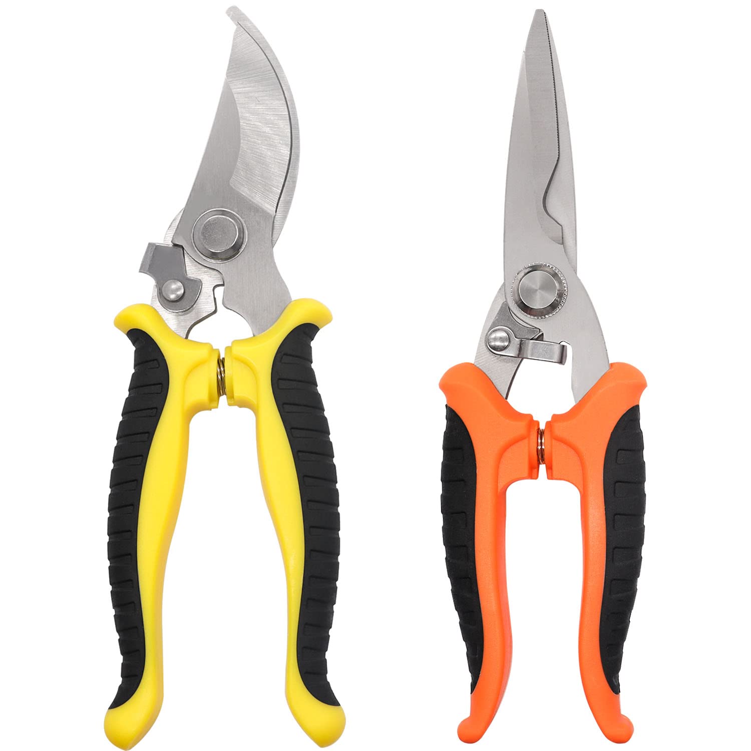 Taiss 2PCS Gardening Shears,Gardening Pruning Scissors,Straight Stainless Steel Blades/Curved Blade Garden Pruning Shears,gardening scissors trimming.