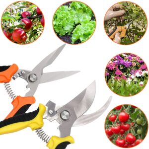 Taiss 2PCS Gardening Shears,Gardening Pruning Scissors,Straight Stainless Steel Blades/Curved Blade Garden Pruning Shears,gardening scissors trimming.