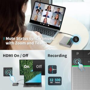 HiDock Conference Speaker and Microphone, Full Duplex Noise Reduction Speakerphone with Mute/Recorder/Project, USB C, 360° Voice Pickup, Meeting Speaker Compatible with Zoom Teams-Grey