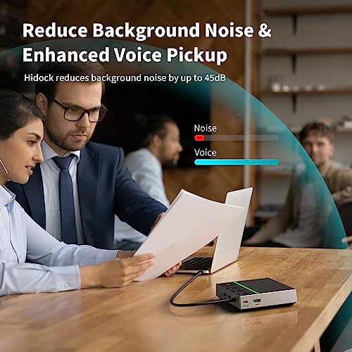 HiDock Conference Speaker and Microphone, Full Duplex Noise Reduction Speakerphone with Mute/Recorder/Project, USB C, 360° Voice Pickup, Meeting Speaker Compatible with Zoom Teams-Grey