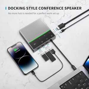 HiDock Conference Speaker and Microphone, Full Duplex Noise Reduction Speakerphone with Mute/Recorder/Project, USB C, 360° Voice Pickup, Meeting Speaker Compatible with Zoom Teams-Grey