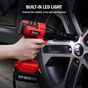 Aiment Cordless Impact Wrench 1/2 inch, 550 Ft-lbs Max Torque(700NM), 21V 3000RPM Brushless Power Impact Gun, 4.0Ah Li-ion Battery with Fast Charger, 6Pcs Sockets, Electric Impact Driver for Car Home