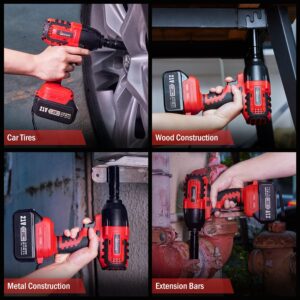 Aiment Cordless Impact Wrench 1/2 inch, 550 Ft-lbs Max Torque(700NM), 21V 3000RPM Brushless Power Impact Gun, 4.0Ah Li-ion Battery with Fast Charger, 6Pcs Sockets, Electric Impact Driver for Car Home