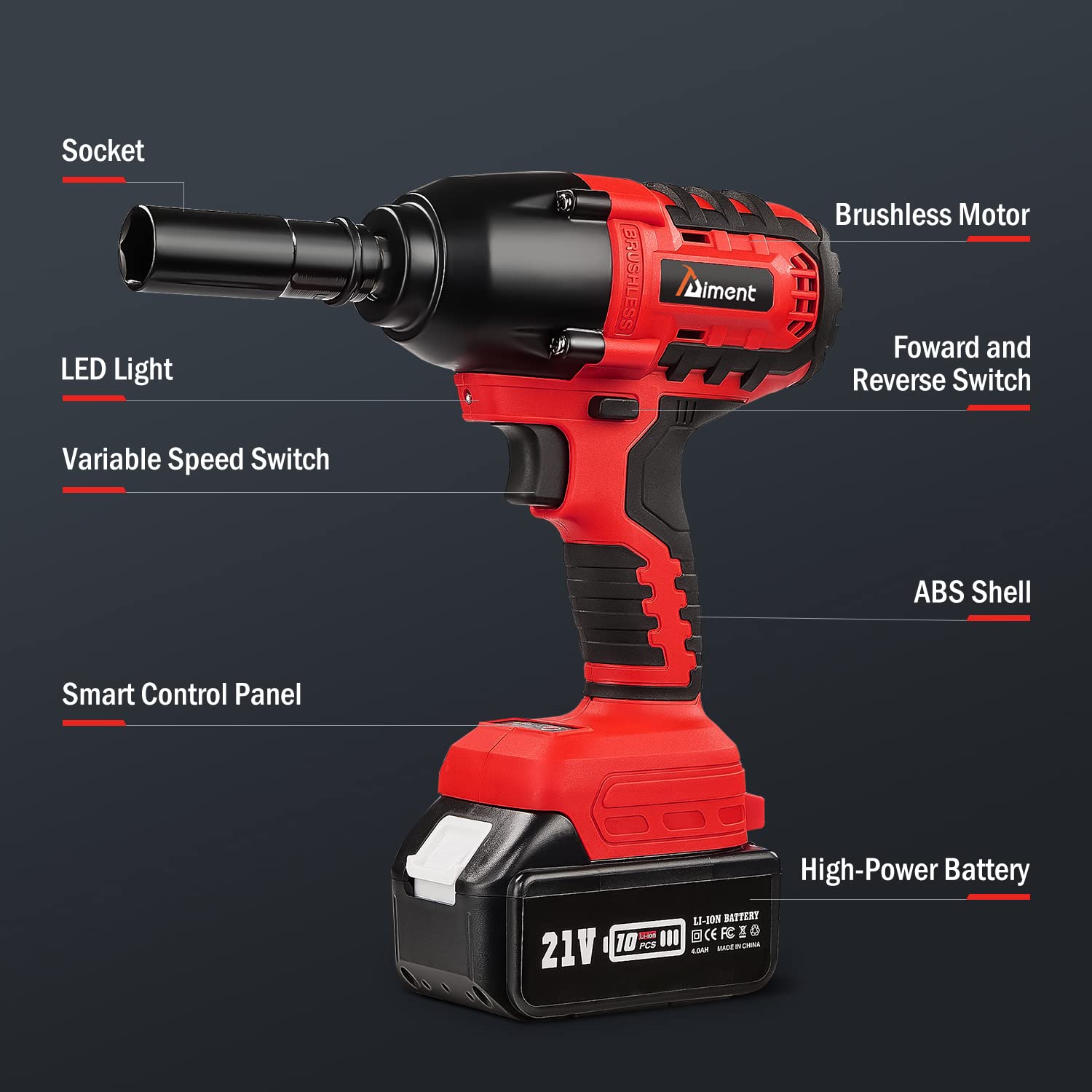 Aiment Cordless Impact Wrench 1/2 inch, 550 Ft-lbs Max Torque(700NM), 21V 3000RPM Brushless Power Impact Gun, 4.0Ah Li-ion Battery with Fast Charger, 6Pcs Sockets, Electric Impact Driver for Car Home