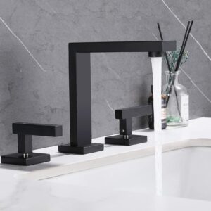 taucent black bathroom sink faucet 3-hole,modern 8-inch bathroom vanity faucet 2-handle widespread touch on bathroom with overflow pop up drain