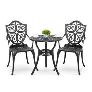 nuu garden bistro set 3 piece outdoor, cast aluminum patio bistro sets with umbrella hole, bistro table and chairs set of 2 for patio backyard