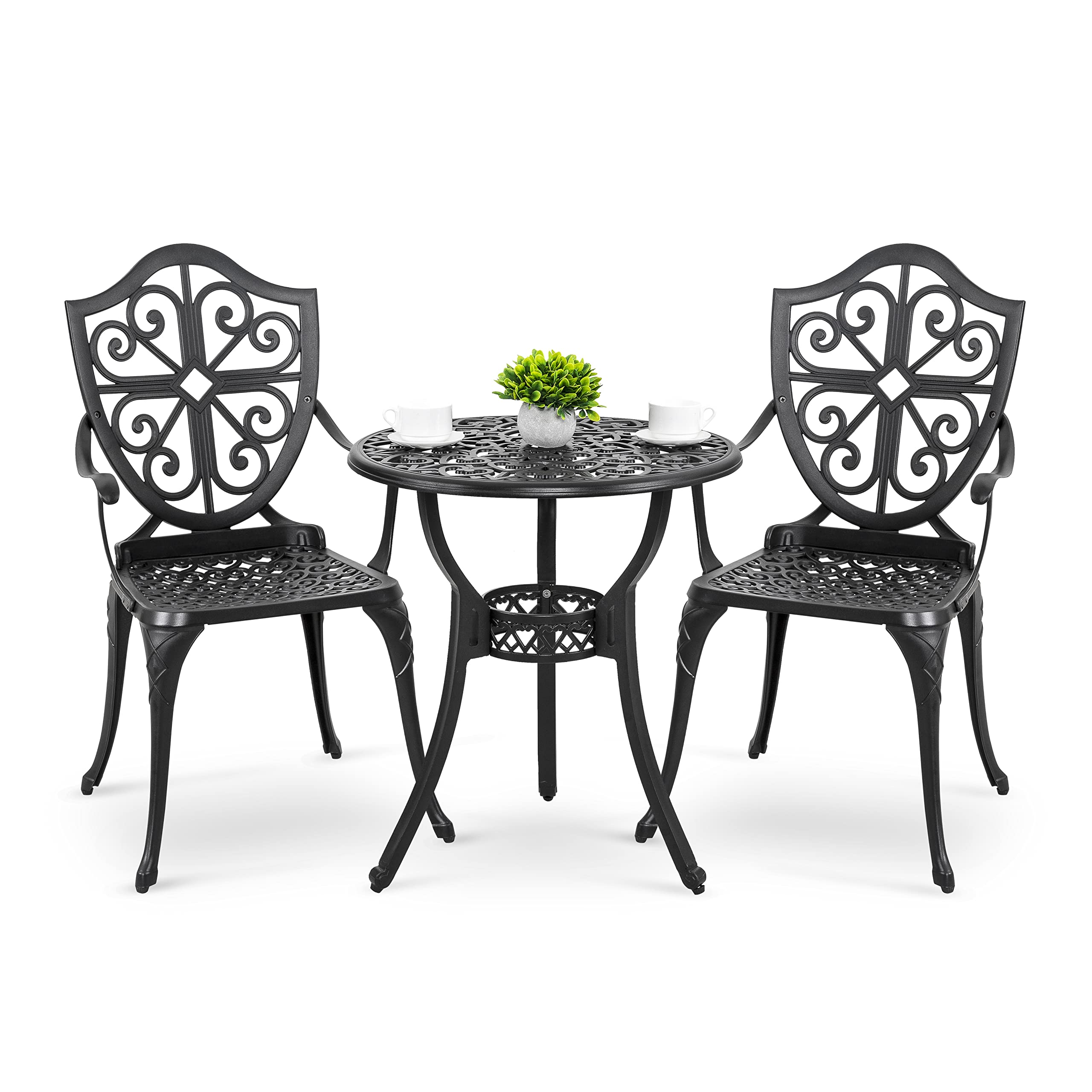 Nuu Garden Bistro Set 3 Piece Outdoor, Cast Aluminum Patio Bistro Sets with Umbrella Hole, Bistro Table and Chairs Set of 2 for Patio Backyard