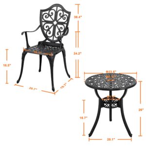 Nuu Garden Bistro Set 3 Piece Outdoor, Cast Aluminum Patio Bistro Sets with Umbrella Hole, Bistro Table and Chairs Set of 2 for Patio Backyard