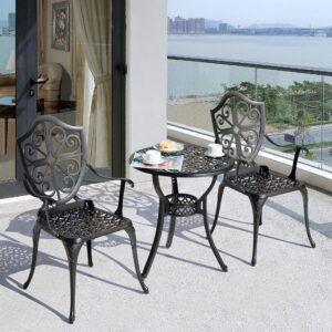 Nuu Garden Bistro Set 3 Piece Outdoor, Cast Aluminum Patio Bistro Sets with Umbrella Hole, Bistro Table and Chairs Set of 2 for Patio Backyard