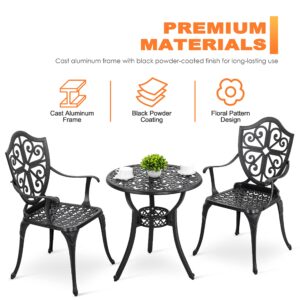 Nuu Garden Bistro Set 3 Piece Outdoor, Cast Aluminum Patio Bistro Sets with Umbrella Hole, Bistro Table and Chairs Set of 2 for Patio Backyard