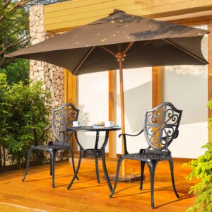 Nuu Garden Bistro Set 3 Piece Outdoor, Cast Aluminum Patio Bistro Sets with Umbrella Hole, Bistro Table and Chairs Set of 2 for Patio Backyard
