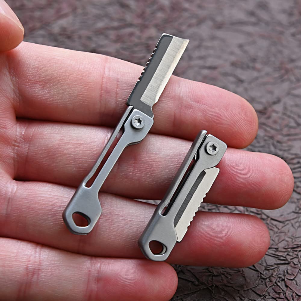 KUNSON Ultra Small Little Folding Keychain Stainless Steel Knife with 7Cr Stainless Steel Blade, Mini EDC Portable Knife, Ultra Lightweight and Compact