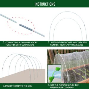 MAXPACE Garden Greenhouse Hoops Grow Tunnel up to 10 Sets of 7ft Long Rust-Free Fiberglass Support Hoops Frame for Garden Fabric, DIY Plant Support Garden Stakes, Gardening Supplies, 50pcs