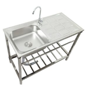 stainless steel utility sink, single bowl commercial kitchen sink with drainer shelves, restaurant stand sink for garage, laundry room - washing hand basin w/workbench