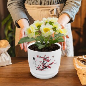 Happyyami Vintage Decor Vintage Floral Plant Pot Orchid Planter Resin Plum Flower Succulent Pot with Saucer Bonsai Holder Flower Bowl Garden Decorations for Garden Landscape Outdoor Decor