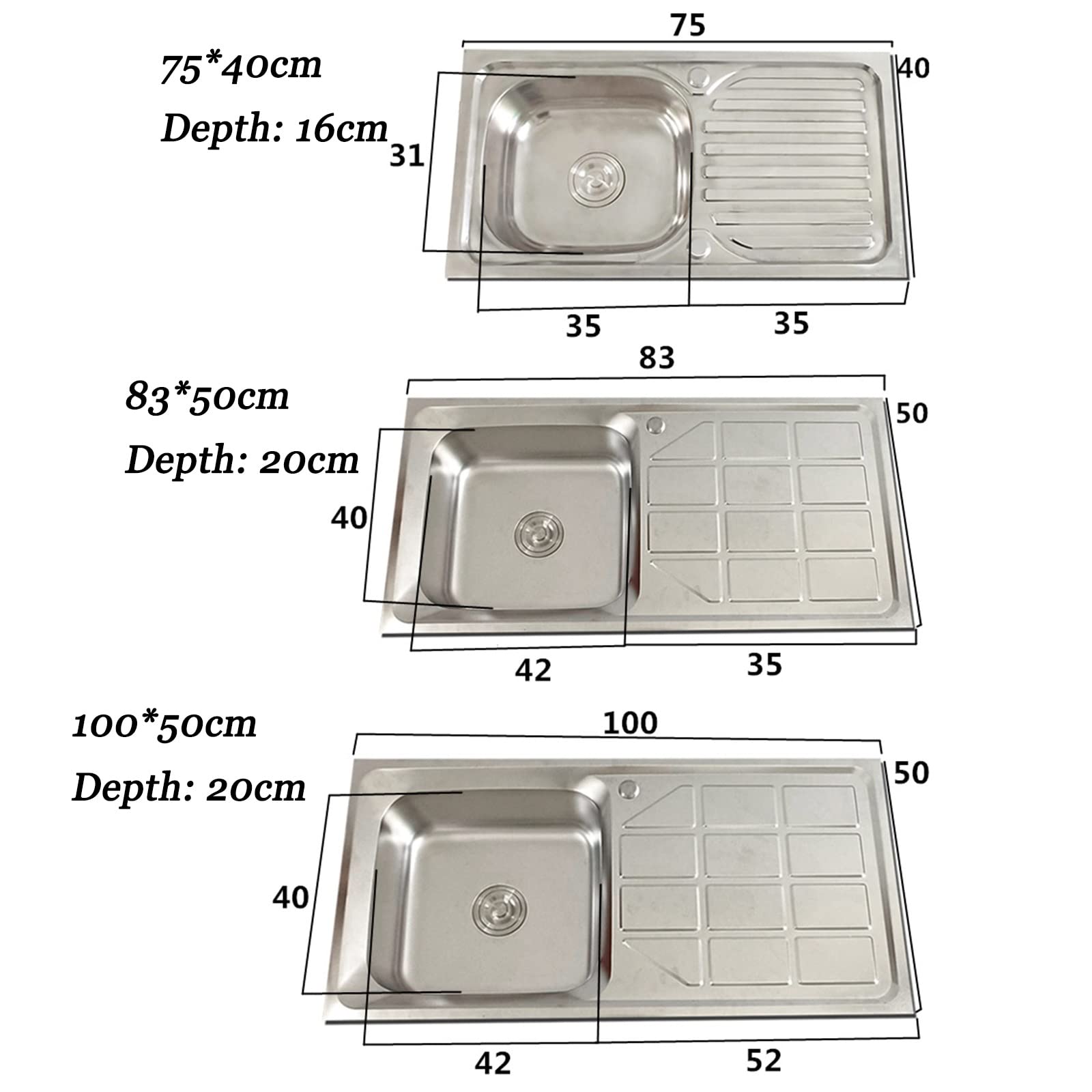 YZJJ Utility Sink Single Bowl Stainless Steel Commercial Kitchen Sink with Left Drainboard for Laundry Backyard Garage Camping Portable Handwashing Station Laundry Tub for Indoor Outdoor