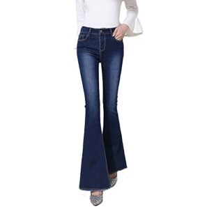 women's vintage stretch flare jeans high waisted skinny bell bottom denim pants slim fit butt lift wide leg jean (dark blue,26)