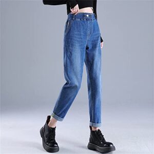 Maiyifu-GJ Women's Elastic Waist Cropped Jeans Casual Pull-on Baggy Denim Joggers Pants High Waist Boyfriend Slim Fit Jean (Blue,33)