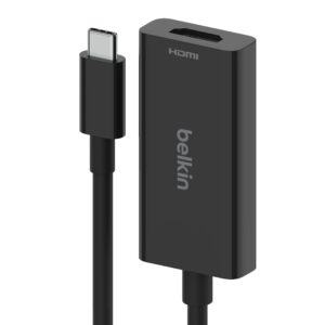 belkin usb type c to hdmi 2.1 adapter, tethered 4.33in cable with 8k@60hz, 4k@144hz, hdr, hbr3, dsc, hdcp 2.2, usb-if and works with chromebook certified for macbook, ipad pro and other usb c devices