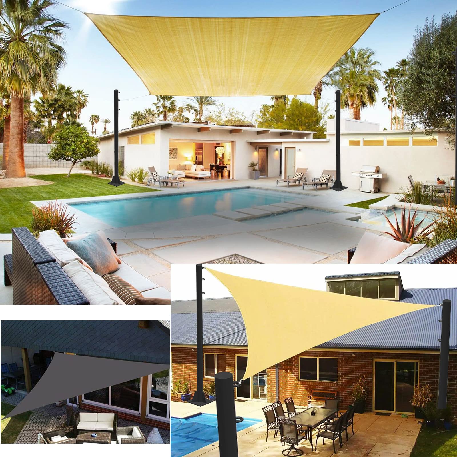 Shade Sail Poles Kit Enlarged Diameter Thickening, 9Ft Sun Shade Sail Poles Support Awning Canopy, Outdoor Heavy Duty String Light Steel Pole Post for Outside Deck Patio Backyard Wedding