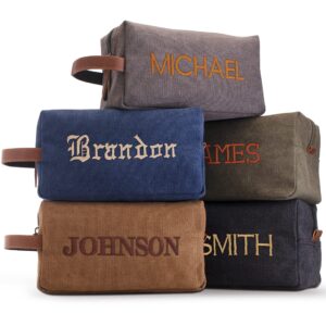 embroidered - personalized toiletry bag for men, dad, husband, custom w/name - 5 canvas & 8 thread color - valentine's day gifts for men, handcrafted embroidered bag