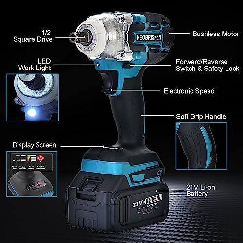 NEOBRISKEN Cordless Impact Wrench 3in1 Impact Driver 1/2 inch Power Wrenches 21V with Battery&Charger, blackblue