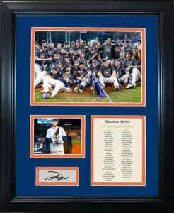 framed houston astros 2017 world series champions facsimile laser engraved george springer mvp signature auto 12"x15" baseball photo collage