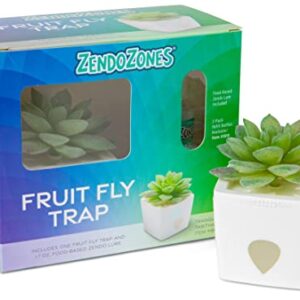 ZendoZones Fruit Fly Trap with Zendo Lure, Joyful Janet with Plastic White Base, Refillable and Reusable