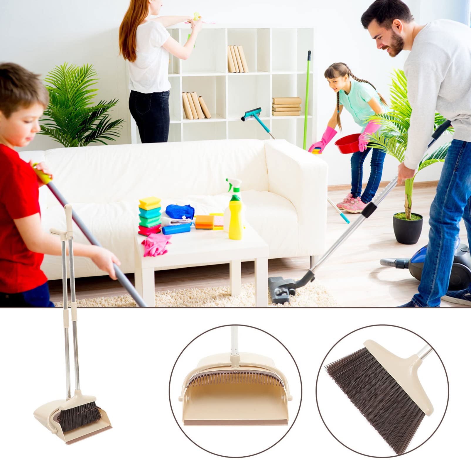 YARNOW 2 Sets Broom Set Floor Sweeper Broom and Dustpan Household Cleaning Garden Dustpan Kitchen Brooms Broom with Dustpan Long Handle Broom Handled Office Outdoor Shovel Plastic