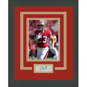 framed christian mccaffrey facsimile laser engraved signature auto san francisco 49ers 14x17 football photo