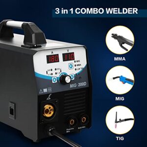 2023 Upgrade MIG Welder 200A Welding Machine 3 in 1 Combo MMA/MIG/LIFT TIG Welder Machine, Flux Core Welder 110V Dual Voltage Gas Gasless Stick Welder Portable Welding Machine