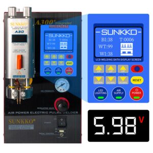 SUNKKO A300+ Pneumatic Battery Spot Welder with Built-in Air Compressor, 6KW 1200A Transformer Pulse Spot Welding Machine for 18650, 14500 Lithium Battery Pack Quick Building