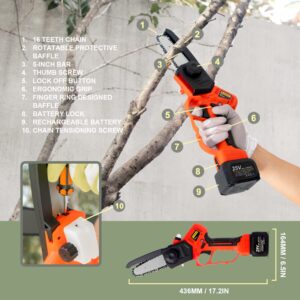 Cordless Pruning Shears, Electric Pruner with 7.5 Foot High Reach Extension Pole, Tool Belt, 2 Pack Lithium Batteries, SK5 Blades, LCD Display Screen (25V Shears & Chainsaw)