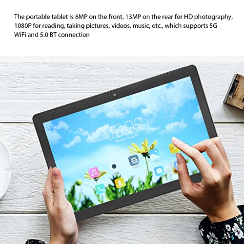 10.1 Inch Tablet, 1960x1080 IPS 6G RAM 128G ROM 2.4G 5G WiFi Home Travel Tablet (Black)