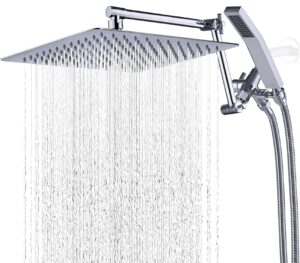 g-promise all metal 12 inch rainfall shower head with handheld spray combo| 3 settings diverter|adjustable extension arm with lock joints |71 inches stainless steel hose (chrome)