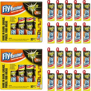 steadmax 20 sticky fly strips, hanging fly trap for fruit flies, bugs, insects, pest, and mosquitoes, fly ribbon tape paper, indoor and outdoor use (20 pack)