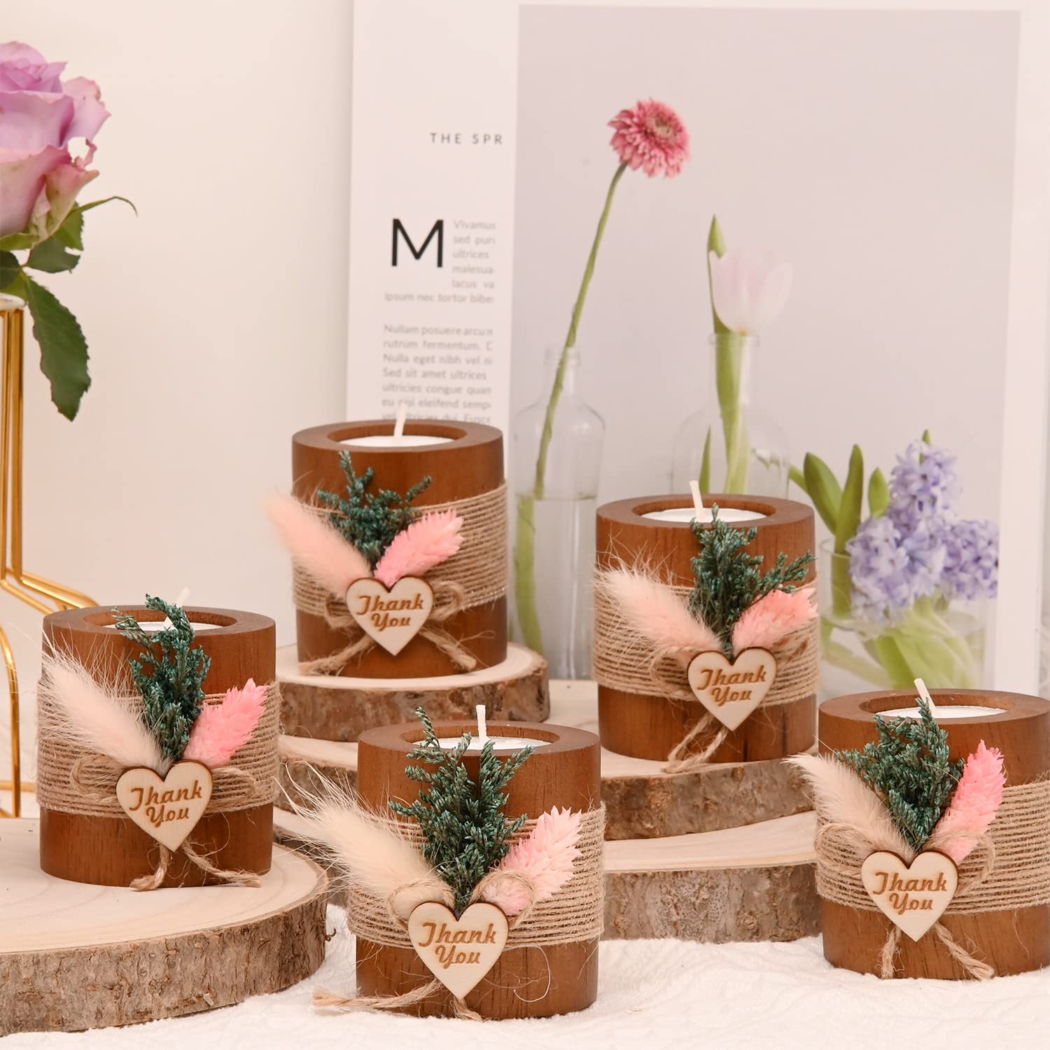 Wedding Favors Baptism Favors Set of 8 Wooden Cylinder Parties Tealight Wood Candle Holders for Table Centerpiece Bridal Shower Party Baby Housewarming Decorations