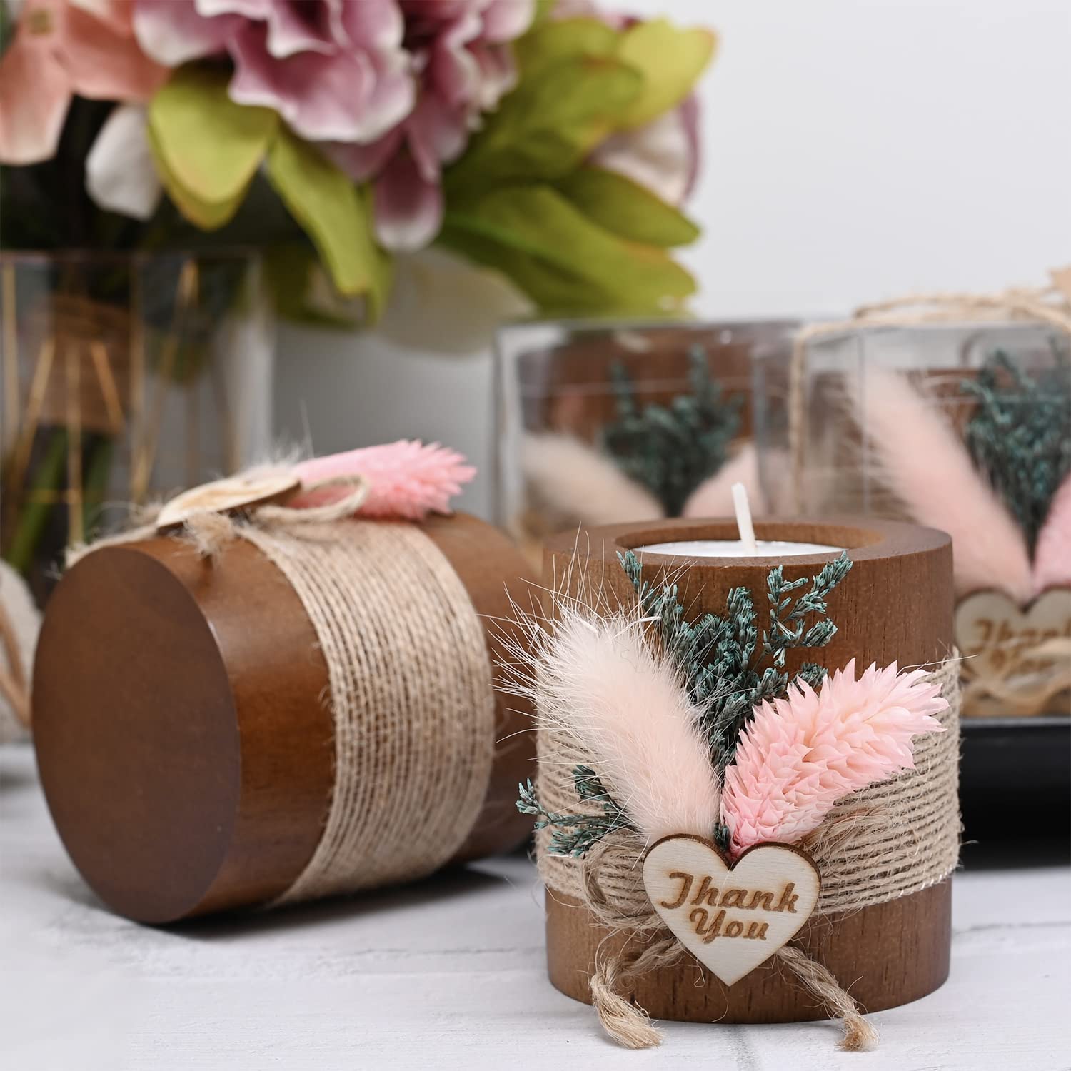 Wedding Favors Baptism Favors Set of 8 Wooden Cylinder Parties Tealight Wood Candle Holders for Table Centerpiece Bridal Shower Party Baby Housewarming Decorations