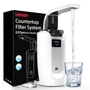 lamon® lw-03 countertop water filter system, 0.01 μm ultra filtration 6-stage countertop alkaline faucet water filter, removes heavy metals, bad taste and up to 99.99% of chlorine, nsf42 standard