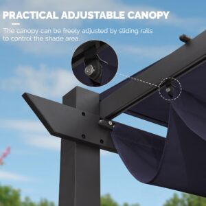 PURPLE LEAF 10’ x 13’ Patio Retractable Pergola with Double Sun Shade Canopy Outdoor Grill Gazebo for Deck Backyard Garden Modern Aluminum Pergola, Navy Blue