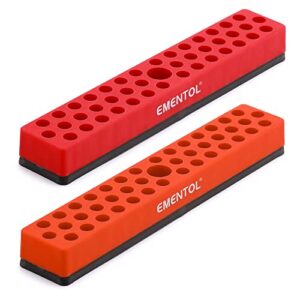 ementol 2pcs 1/4" magnetic bits holder set - red and orange, 86pcs hole, bit organizer with strong magnetic, magnetic bits organizer, 2 pieces