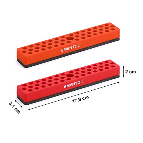 EMENTOL 2PCS 1/4" Magnetic Bits Holder Set - Red and Orange, 86PCS Hole, Bit Organizer with Strong Magnetic, Magnetic Bits Organizer, 2 Pieces