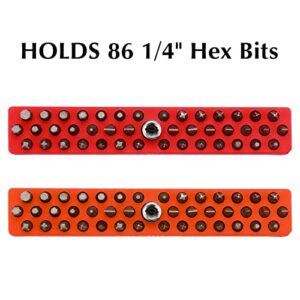 EMENTOL 2PCS 1/4" Magnetic Bits Holder Set - Red and Orange, 86PCS Hole, Bit Organizer with Strong Magnetic, Magnetic Bits Organizer, 2 Pieces