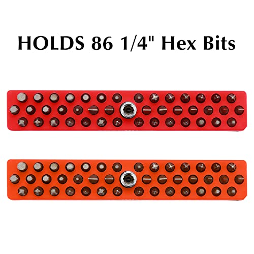 EMENTOL 2PCS 1/4" Magnetic Bits Holder Set - Red and Orange, 86PCS Hole, Bit Organizer with Strong Magnetic, Magnetic Bits Organizer, 2 Pieces