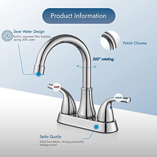 Cinwiny Bathroom Sink Faucet 4 Inch 2 Handle Bathroom Faucet 360° Swivel Spout Deck Mounted Vanity Faucet with Water Supply Hoses,Polished Chrome,Without Drain