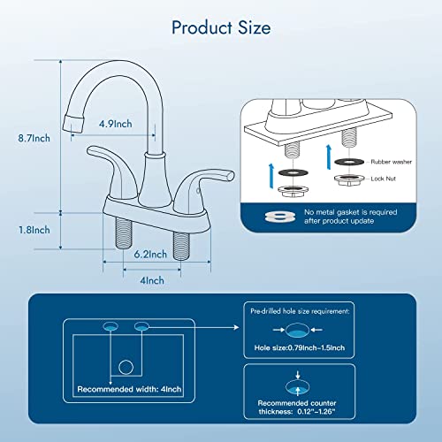 Cinwiny Bathroom Sink Faucet 4 Inch 2 Handle Bathroom Faucet 360° Swivel Spout Deck Mounted Vanity Faucet with Water Supply Hoses,Polished Chrome,Without Drain