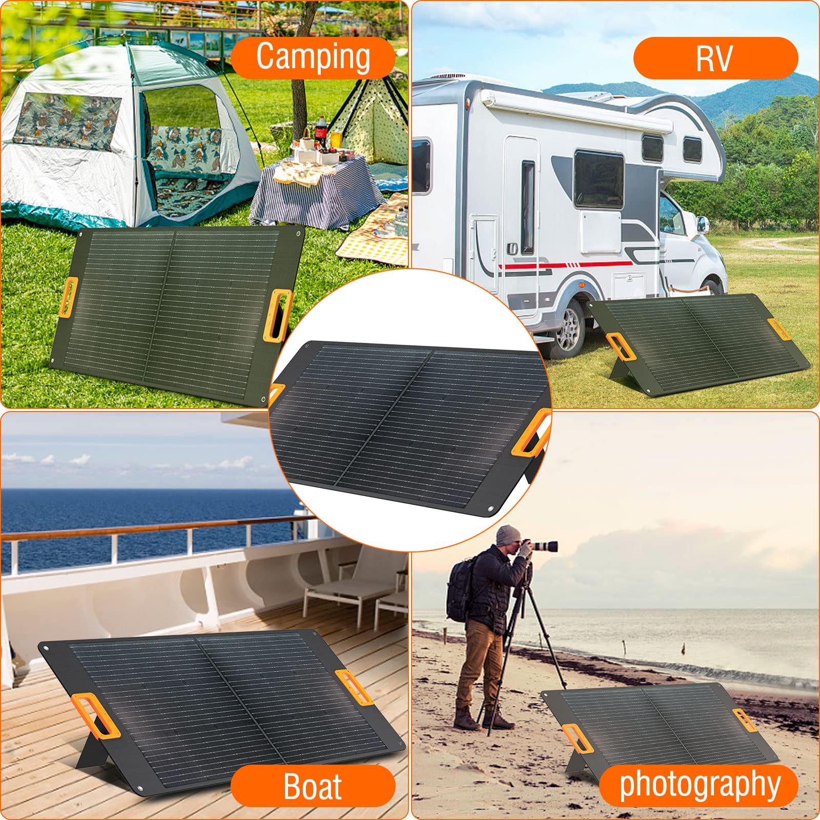 100W Portable Solar Panel Charger Monocrystalline Foldable Solar Panel Kit, 20V Foldable Solar Panel with Adjustable Kickstand, Solar Charger for Power Station RV Camping Off Grid