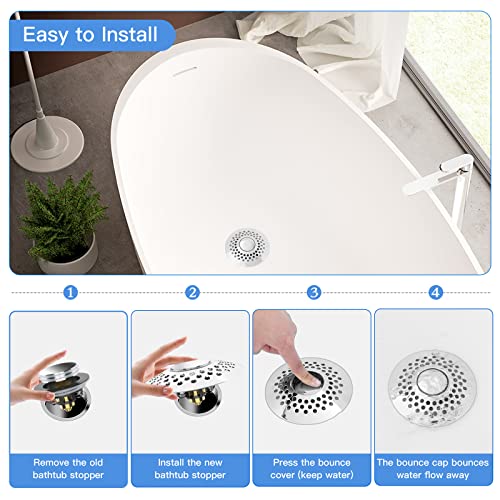 FALALA Universal Bathtub Stopper with Drain Hair Catcher, Upgraded Tub Stopper with Dual Filtration Design, Pop Up Bathtub Drain Plug for 1.6"-2.0" Drain Hole