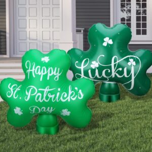 2 pcs 24 inch st patricks day inflatable decorations inflatable shamrock outdoor decoration lucky day indoor outdoor blow up yard garden lawn decor